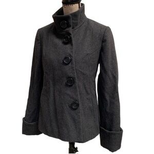 Wool peacoat charcoal gray 1MADISON Heavy winter coat asymmetrical button pocket